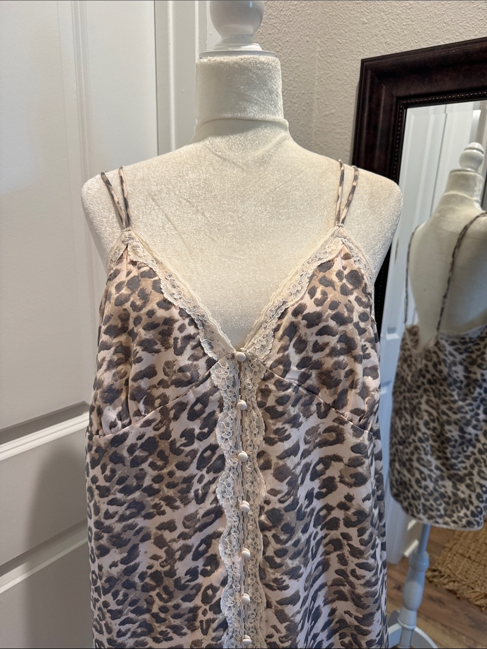 aerie Leopard Print Lace-Trim Slip - Beige & Brown - Picture 4 of 12